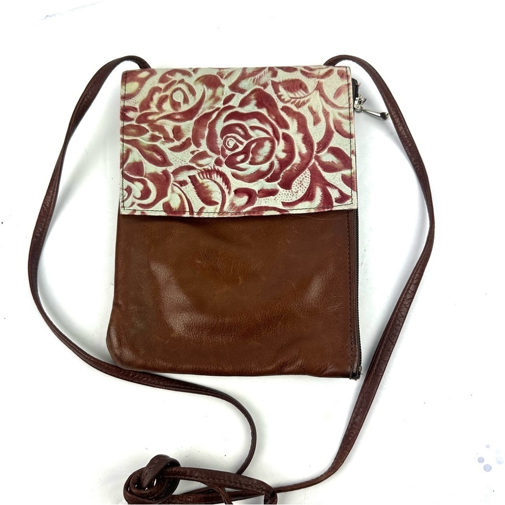 Lew‎ N Me Crossbody Bag Tan Leather Tooled Made In Colorado  Purse Vintage